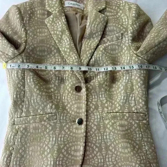 Calvin Klein Womens Blazer Size 4 Beige White Single Breasted Lace Overlay‎ - Picture 9 of 11